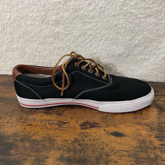 Polo Ralph Lauren Vaughn Mens Shoes 13D Black Canvas Leather Lace Preppy Low Top - Picture 9 of 16